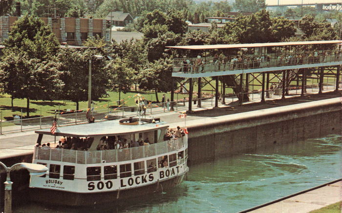 Soo Locks Boat Tours - Old Postcard